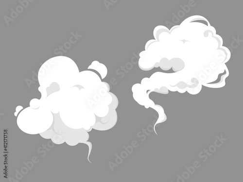 Vector smoke set special effects template. Cartoon steam clouds, puff, mist, fog, watery vapour or dust. Vector gas blast set