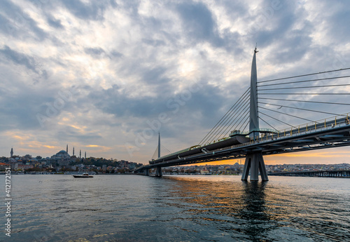 Metro Bridge view over Golden Horn in Istanbul photo