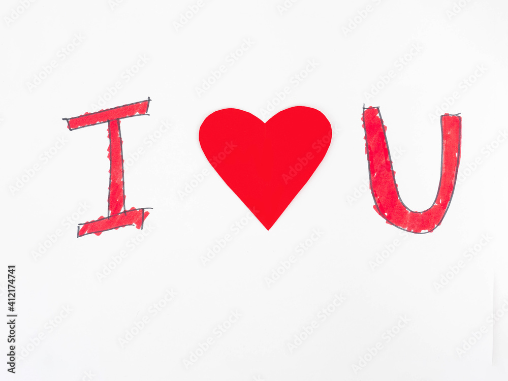 A love sign in red letters and hearts expresses love on valentine's day A love sign in red letters and hearts expresses love on valentine's day