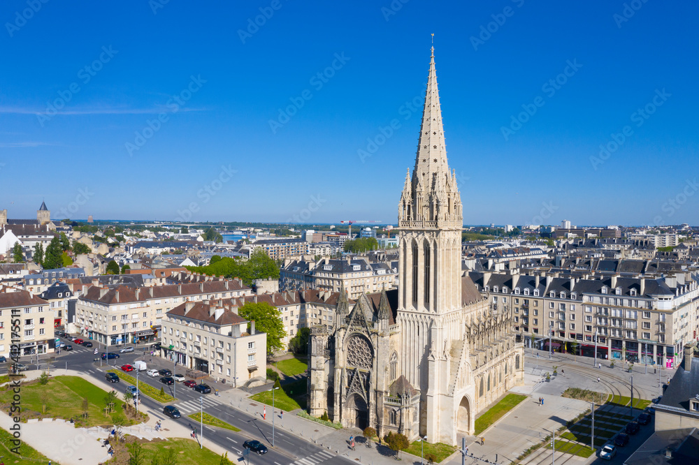 France, Calvados department, Caen, aerial view of Church of Saint Pierre