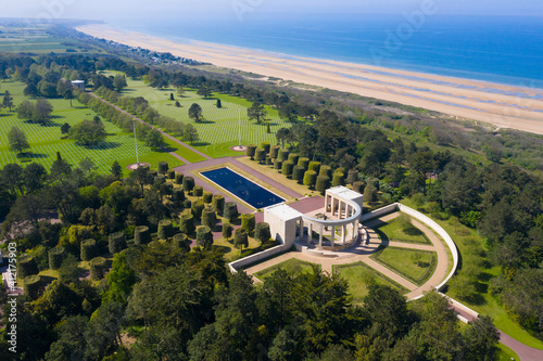 France, Calvados department, Colleville sur Mer, Aerial view of American War Cemetery at Omaha Beach, Normandy photo