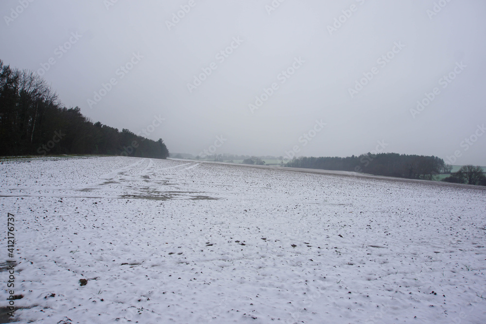 Snow on the fields, winter in Suffolk, Haverhill area, January 2021