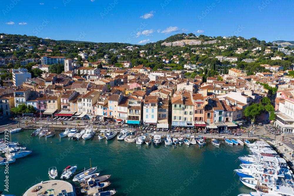 France, bouches du rhone department, Cassis, Aerial view of Cassis, a fishing village located near Marseille
