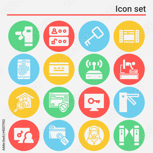 16 pack of log in filled web icons set