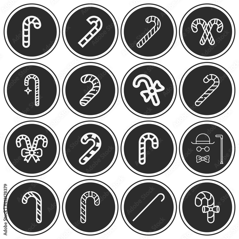 16 pack of walking stick  lineal web icons set