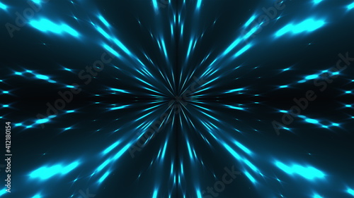Fototapeta Naklejka Na Ścianę i Meble -  3d rendering kaleida of lights. Radiation from the center of golden stars on a black background. Computer generated abstract background