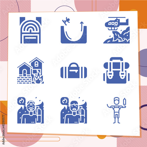 Simple set of 9 icons related to embassy