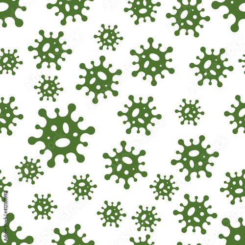 Seamless background virus molecules bacteria coronavirus, vector seamless green molecules virus medical background pattern