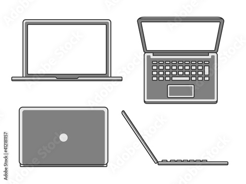 色んな角度から見たノートパソコンのイラストセット