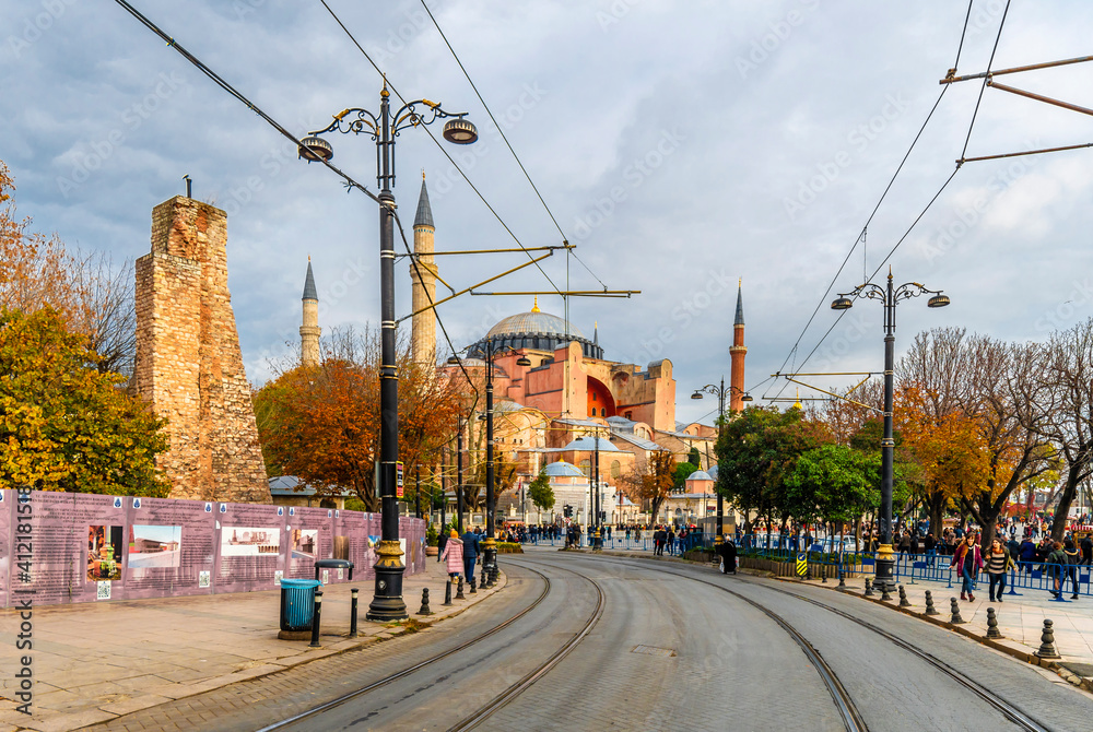 Hagia Sophia view in Sultanahmet District of Istanbul.
