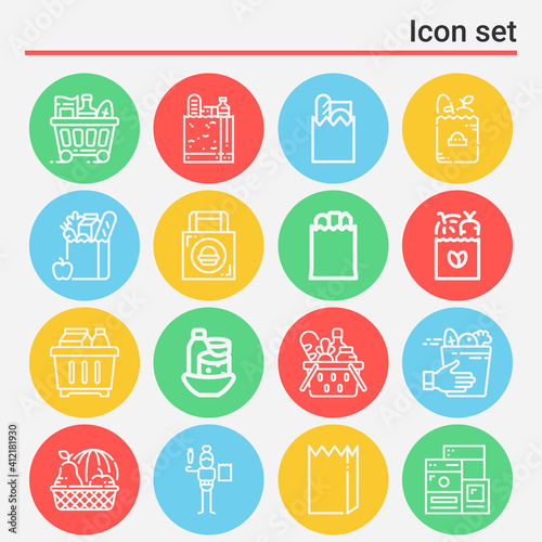 16 pack of consumer goods lineal web icons set