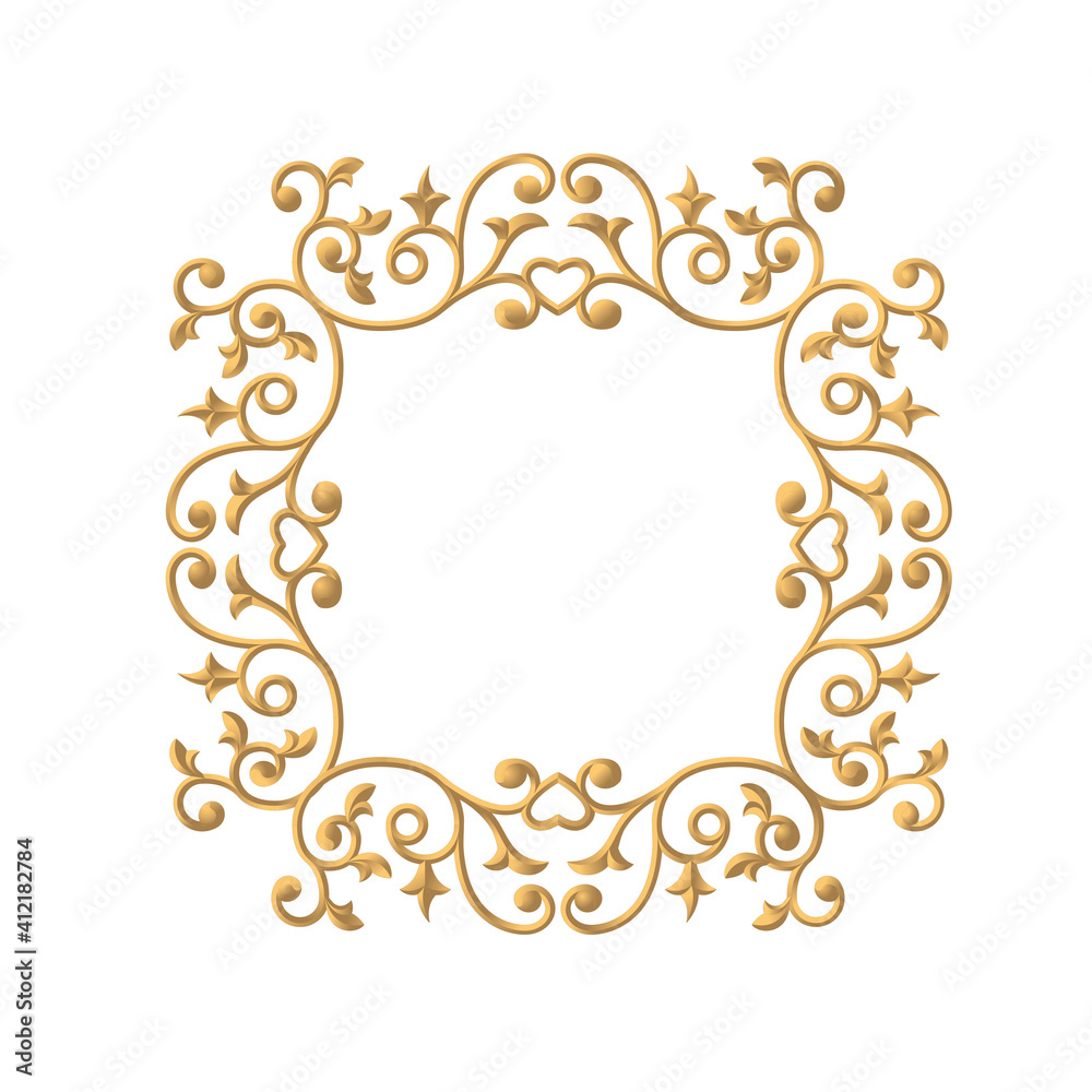 Abstract golden floral frame concept over white background Abstract golden floral frame concept over white background