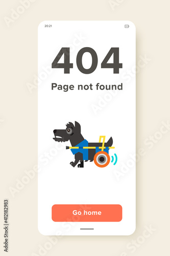 Multicolored flat icon of disabled dog moving with help of prosthesis