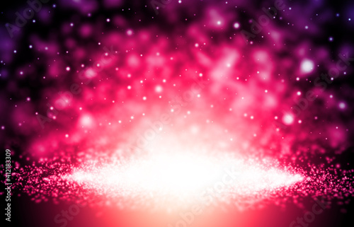 Dark Pink sparkle rays glitter lights with bokeh elegant show on stage abstract background. Dust sparks background.