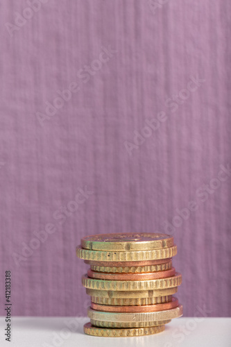 Gold coins cash money in piles, Isolated on pbackground photo