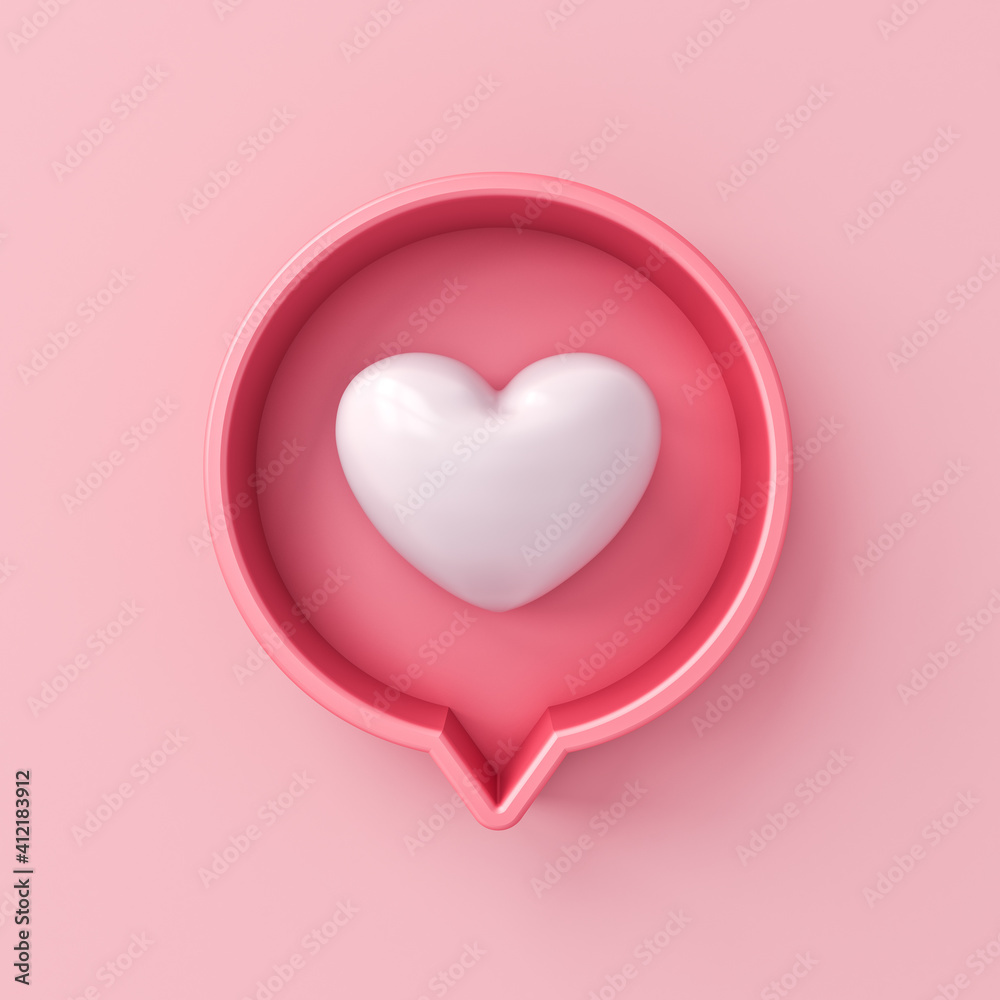 Sweet 3d love like heart social media notification icon on pink pastel color wall background with shadow minimal conceptual 3D rendering