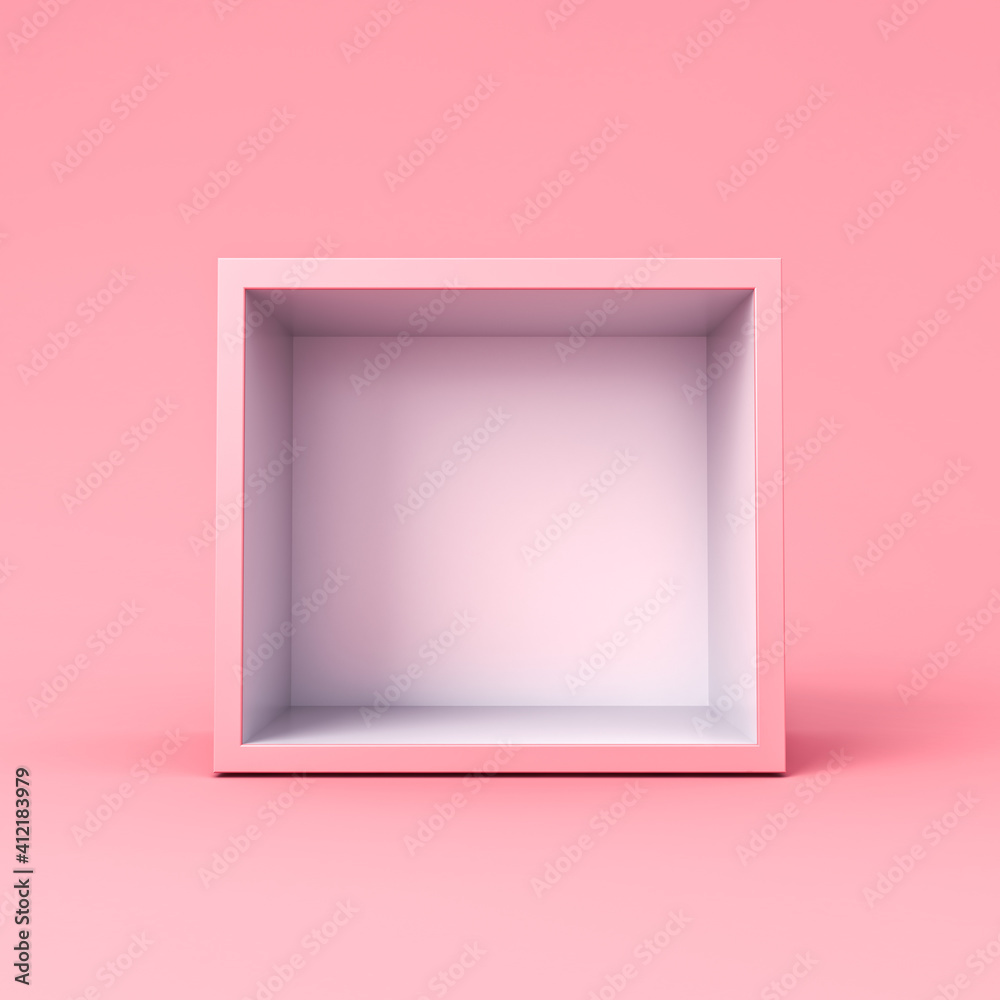 Sweet exhibition booth blank box stand isolated on pink pastel color background minimal conceptual 3D rendering Sweet exhibition booth blank box stand isolated on pink pastel color background minimal conceptual 3D rendering