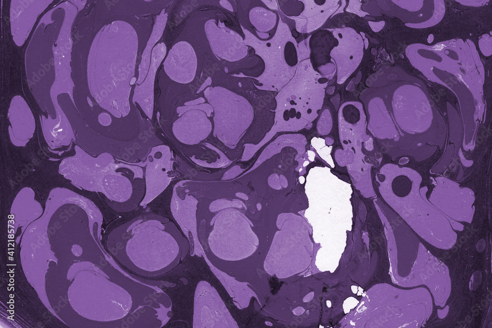 Pink and purple marble ink texture on watercolor paper background. Marble stone image. Bath bomb effect. Psychedelic biomorphic art.