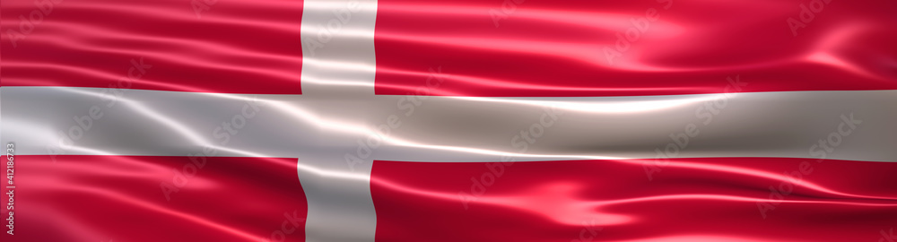 3D illustration of the national flag of Denmark rendered in large wide format 3D illustration of the national flag of Denmark rendered in large wide format