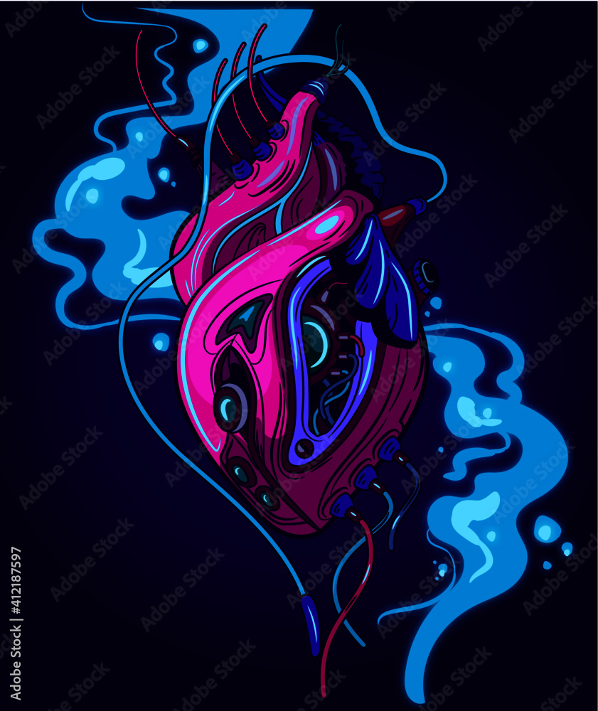 cyber heart  valentine's day color vector illustration