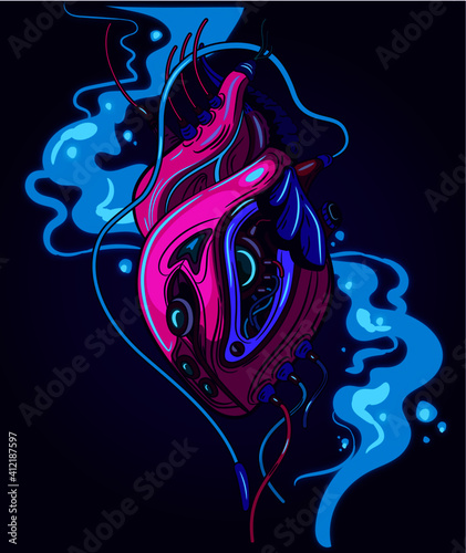 cyber heart  valentine's day color vector illustration