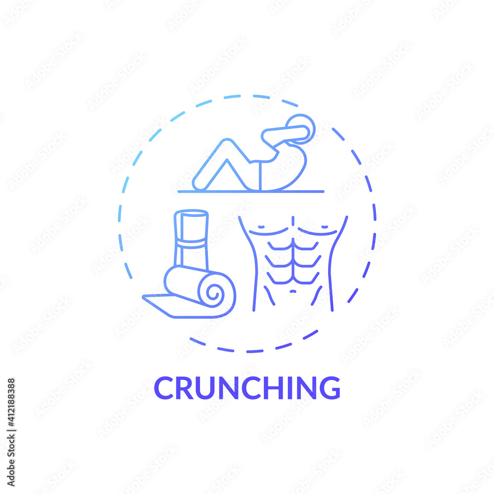 Crunching concept icon. At-home workout session idea thin line illustration. Strengthening core. Building strength and stability. Getting six-pack abs. Vector isolated outline RGB color drawing