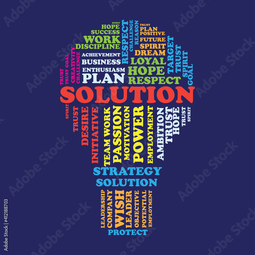 word cloud SOLUTION, creative business concept, vector illustration