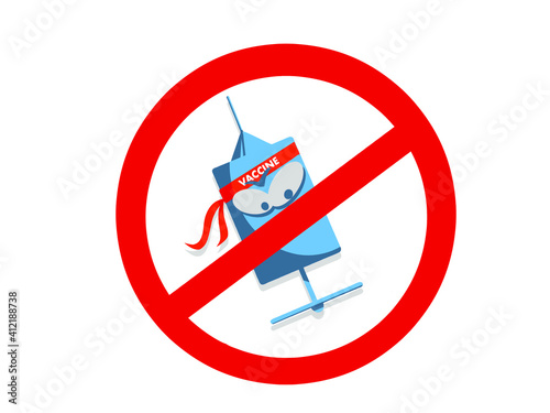 A cartoon illustration of a STOP sign in front of a vaccine syringe. This indicates the current movement of people refusing the covid-19 vaccine.