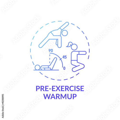 Pre-exercise warmup concept icon. Home physical training idea thin line illustration. Less muscle tension and pain. Raising heart rate. Warm-up exercises. Vector isolated outline RGB color drawing