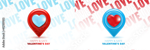 Valentine's Day and COVID-19 with Symbol of heart from medical mask on red background. COVID-19 Corona virus outbreaking and Love for Valentine's day. Vector illustration eps 10