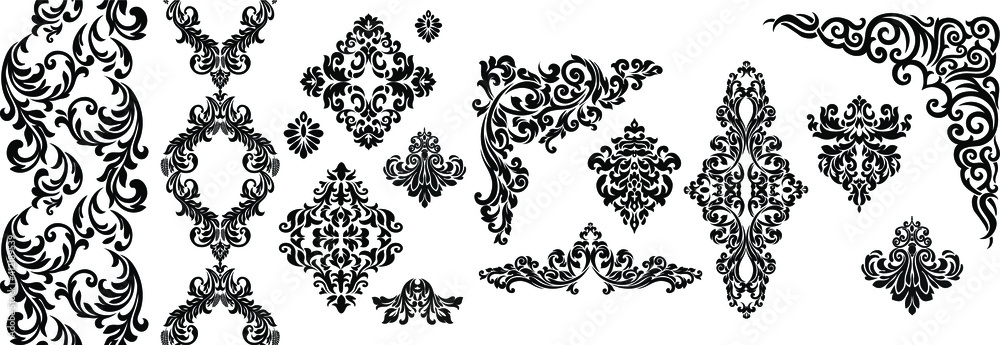 Set of Oriental vector damask patterns for greeting cards and wedding invitations. Set of Oriental vector damask patterns for greeting cards and wedding invitations.