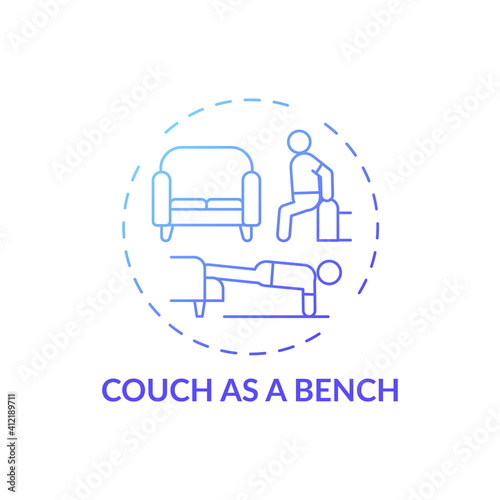Couch as bench concept icon. Gym exercise alternative idea thin line illustration. Shoulder-width dips. Upper-body exercising. Strengthening muscles. Vector isolated outline RGB color drawing