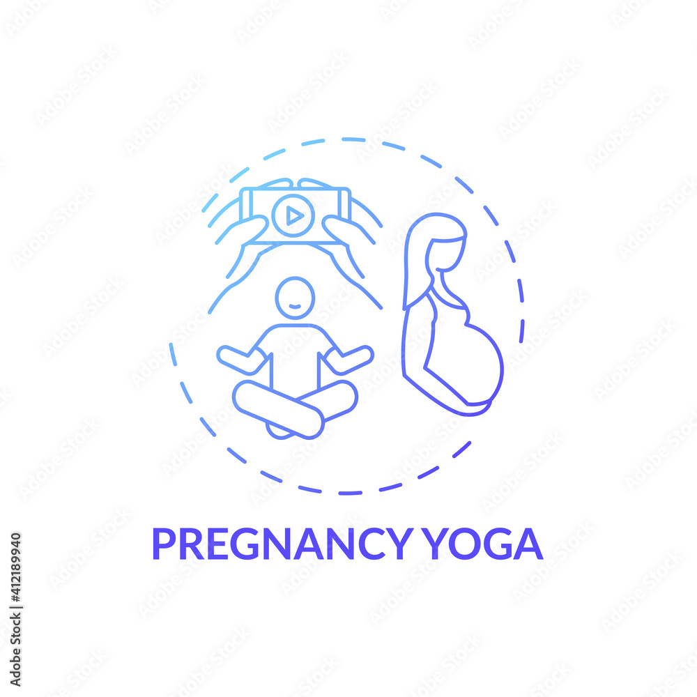 Pregnancy yoga concept icon. Online workout program idea thin line illustration. Reducing stress, anxiety. Supporting changing body. Flexibility increasing. Vector isolated outline RGB color drawing Pregnancy yoga concept icon. Online workout program idea thin line illustration. Reducing stress, anxiety. Supporting changing body. Flexibility increasing. Vector isolated outline RGB color drawing