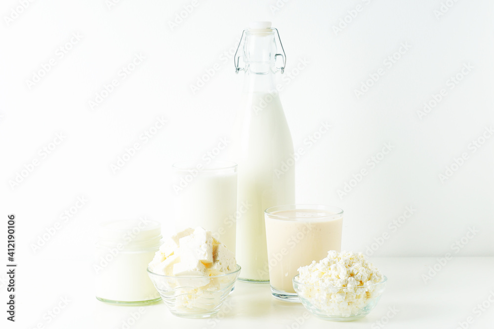 Different milk products: milk, cheese and yoghurt Different milk products: milk, cheese and yoghurt