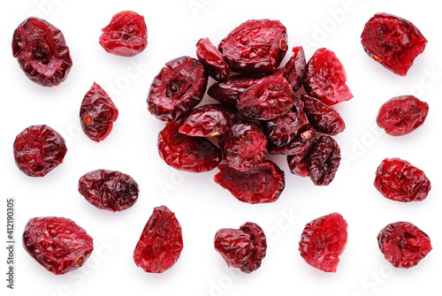 Dried cranberries isolated on white background.