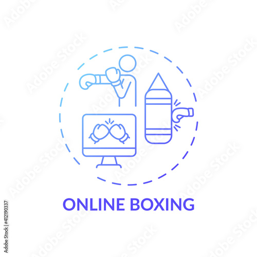 Online boxing concept icon. Remote workout program idea thin line illustration. Enhancing mood. Speeding up metabolism. Strengthening upper-body and core. Vector isolated outline RGB color drawing