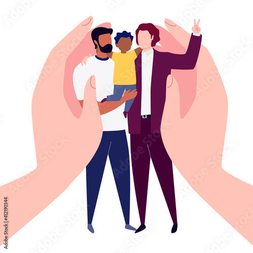 The Concept of Equality and Protection Against Discrimination of Transgender People. Homosexual Family With a Child. Union of Gay Romantic Partners.