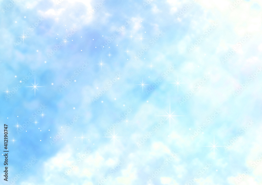 幻想的な星空 ふわふわの雲とキラキラの星 背景素材 青 Stock Illustration Adobe Stock