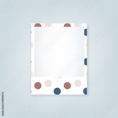 Retro photo frame. Colorful dots border. Vector illustration, flat design