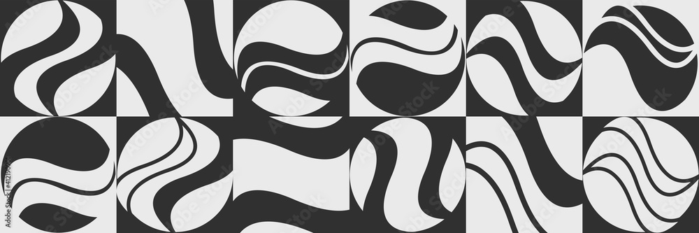 Abstract bauhaus illustration. Textile art print and poster. Geometric symbols and elements for web background.