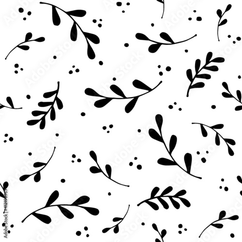 Vector seamless black and white floral organic pattern. Man-made twigs. Abstract background. Pattern for paper. Pattern for textile. 