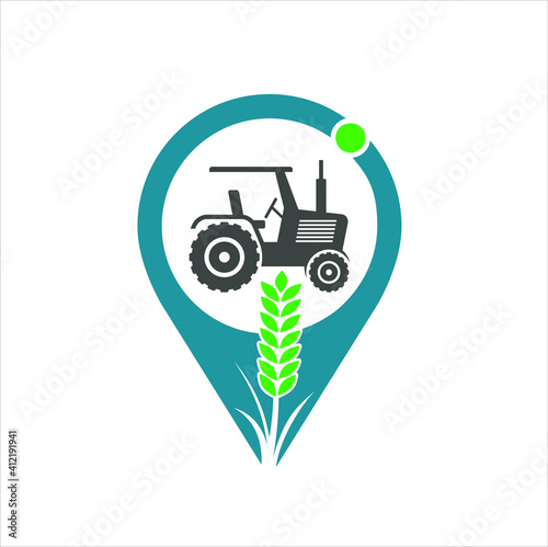 tractor with a field of wheat, icon for tractor location, icon for field of wheat.