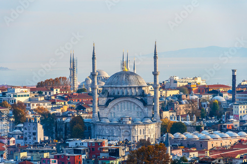 Nuruosmaniye and Sultanahmet Mosques view from Suleymaniye Mosque in Istanbul