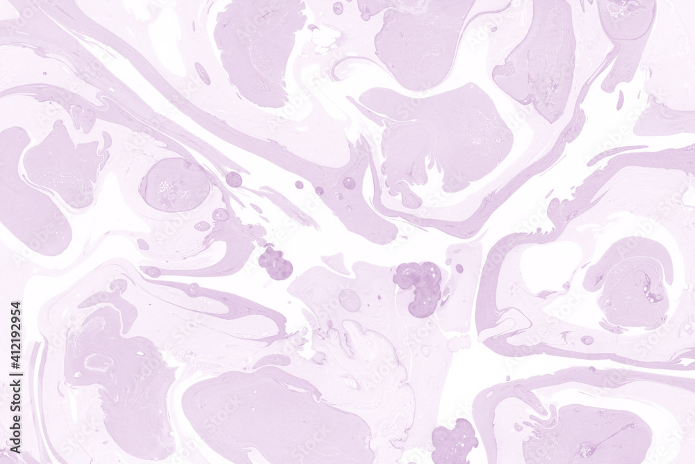 Fototapeta premium Pink marble ink texture on watercolor paper background. Marble stone image. Bath bomb effect. Psychedelic biomorphic art.