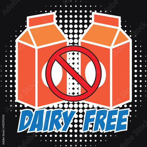 dairy free allergen ingredient for dairy free icon in pop art style. vector illustration