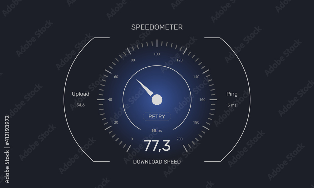 Speedometer Internet Speed icon isolated on dark background. Futuristic  speedometer of data transmission with white arrow concept for web design.  Vector illustration Stock Vector | Adobe Stock