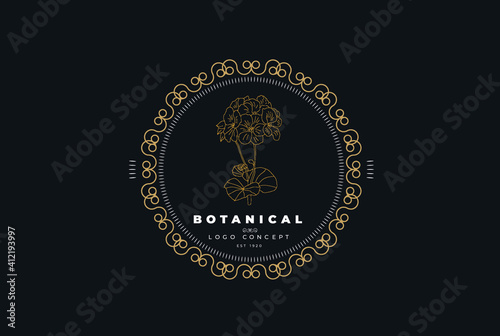 Minimal feminine modern botanical floral organic natural abstract geranium classical floral logo design