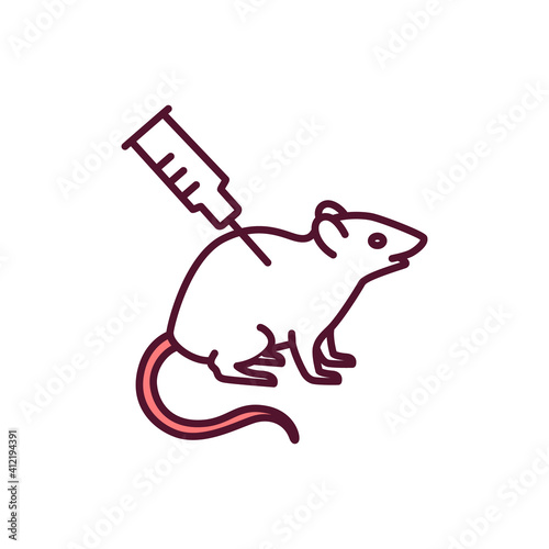 Animal testing RGB color icon. Injecting laboratory rat. Harmful pharmaceutical experiment. Chemical lab procedure. Testing vaccine. Animal abuse. Science research. Isolated vector illustration