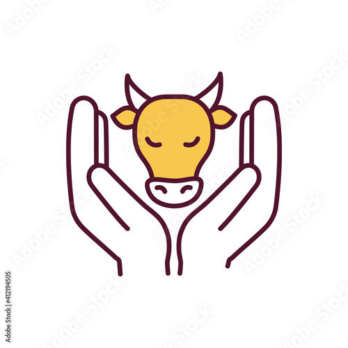 Livestock protection RGB color icon. Veterinary service. Animal rights and healthcare, abuse prevention. Cattle welfare. Farming industry. Ethical agriculture business. Isolated vector illustration