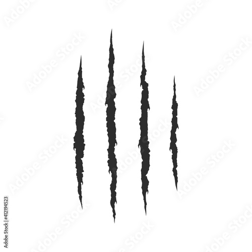 Scratch by claws icon. Black scratches from animal claws isolated on white background. Vector illustration